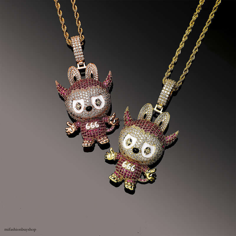 Labubu National Trend Collaboration Hip-Hop Pendant Full Dia Sterling Silver Inlaid Moissanite chain Necklace New INS Cartoon Sweater Hoodie Chain