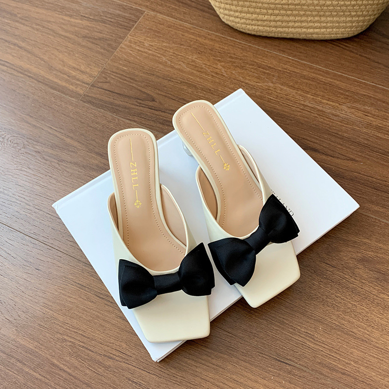 Summer high-end sandals new butterfly knot thick heel sandals half mule size plus width women's shoes designer sandals designer women's shoe