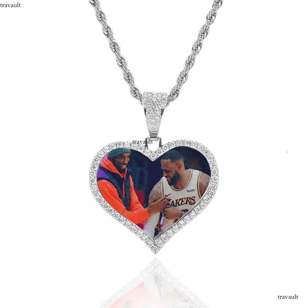 Couple Heart Pendant Micro Pave Moissanite chain Hip Hop Jewelry Heart-Shaped Photo Frame Necklace