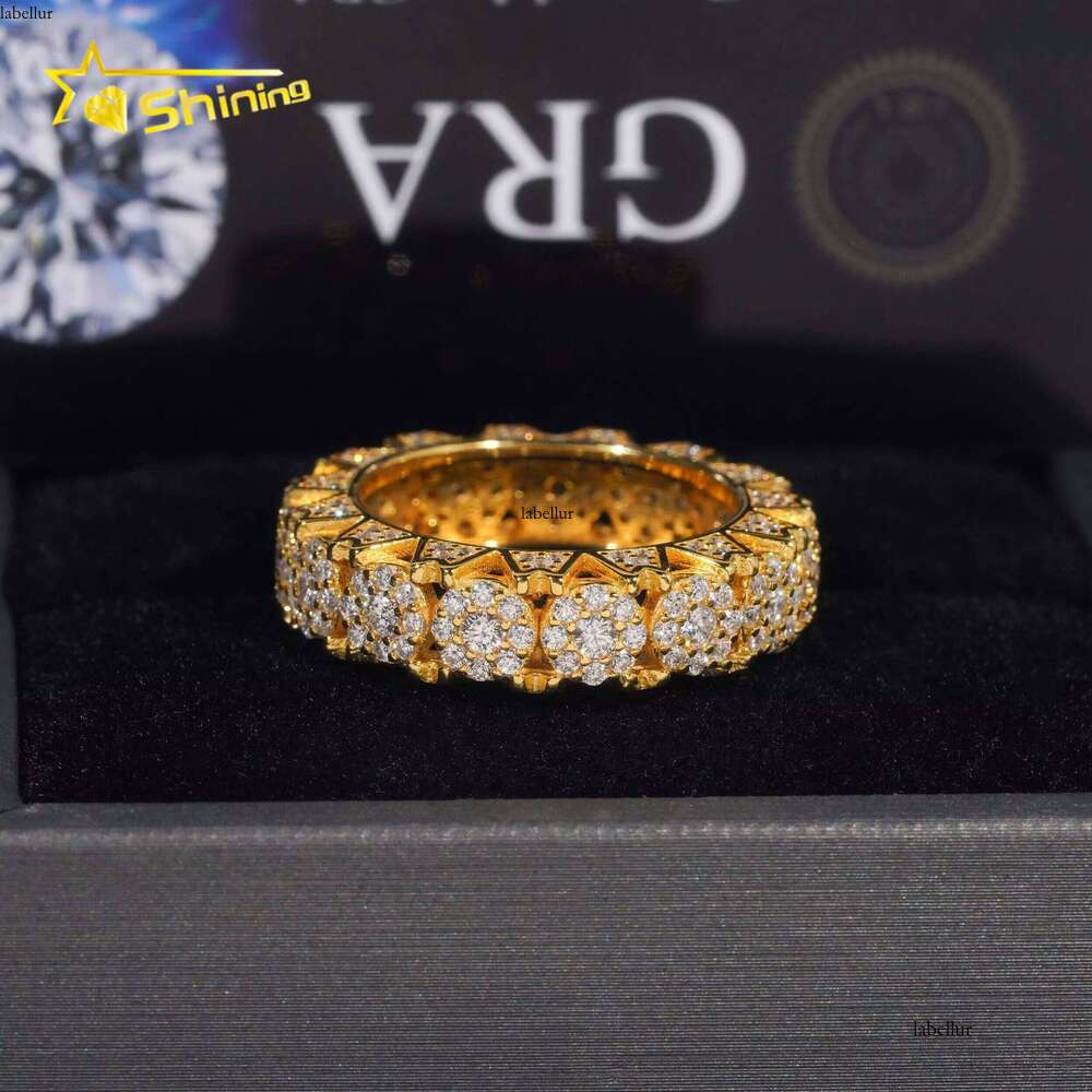 New Design Floral Inlaid Sterling Silver Gold-Plated Iced Montmorillonite Tester Hip-Hop Men's Ring