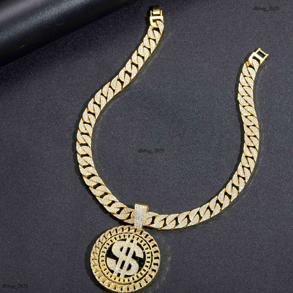Disc Pendant Full Dia Alloy Trendy Men's Hip Hop Cuban Chain Dollar Necklace