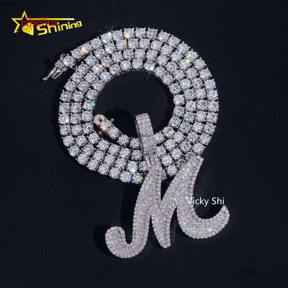 Premium Jewelry Sier Initial M Moissanite Men's Iced Hip-Hop Letter Pendant