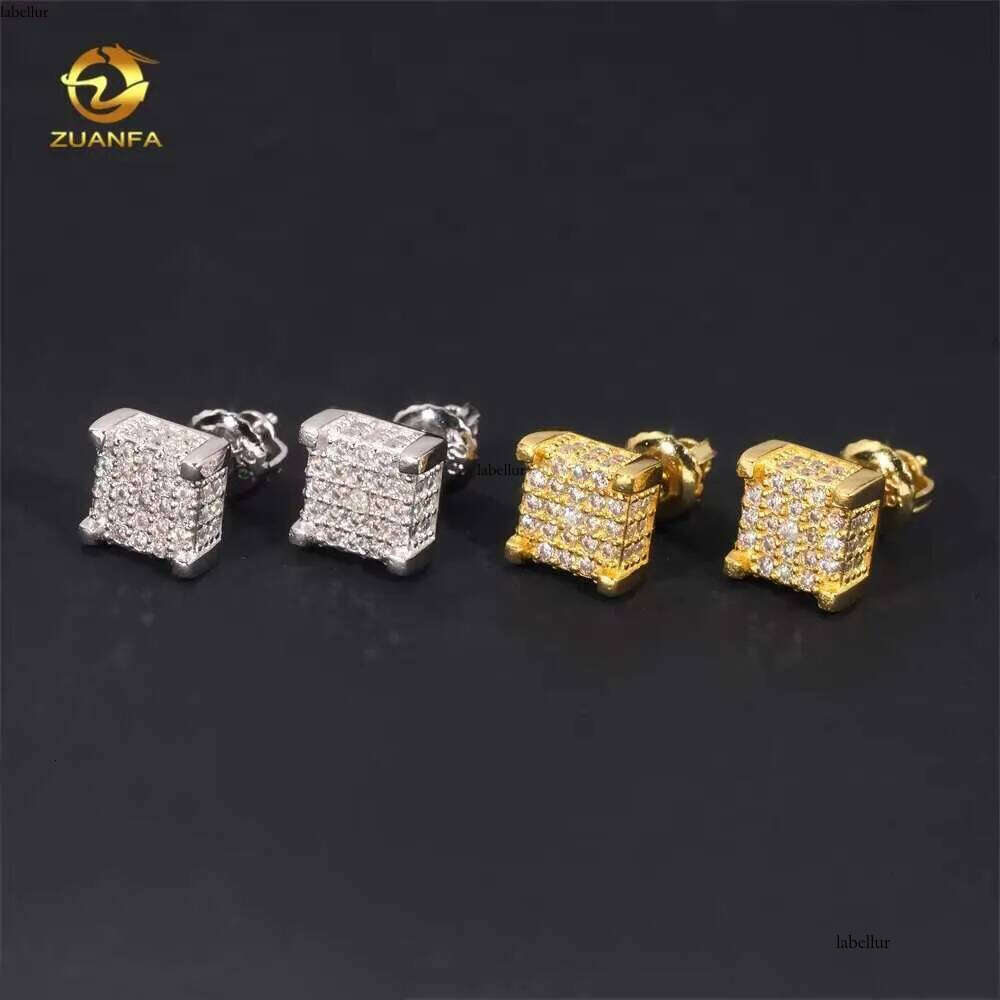 Fine Jewelry Fully Iced Out Square Earring Sier Hip Hop Screw Back VVS Moissanite Earrings for Men