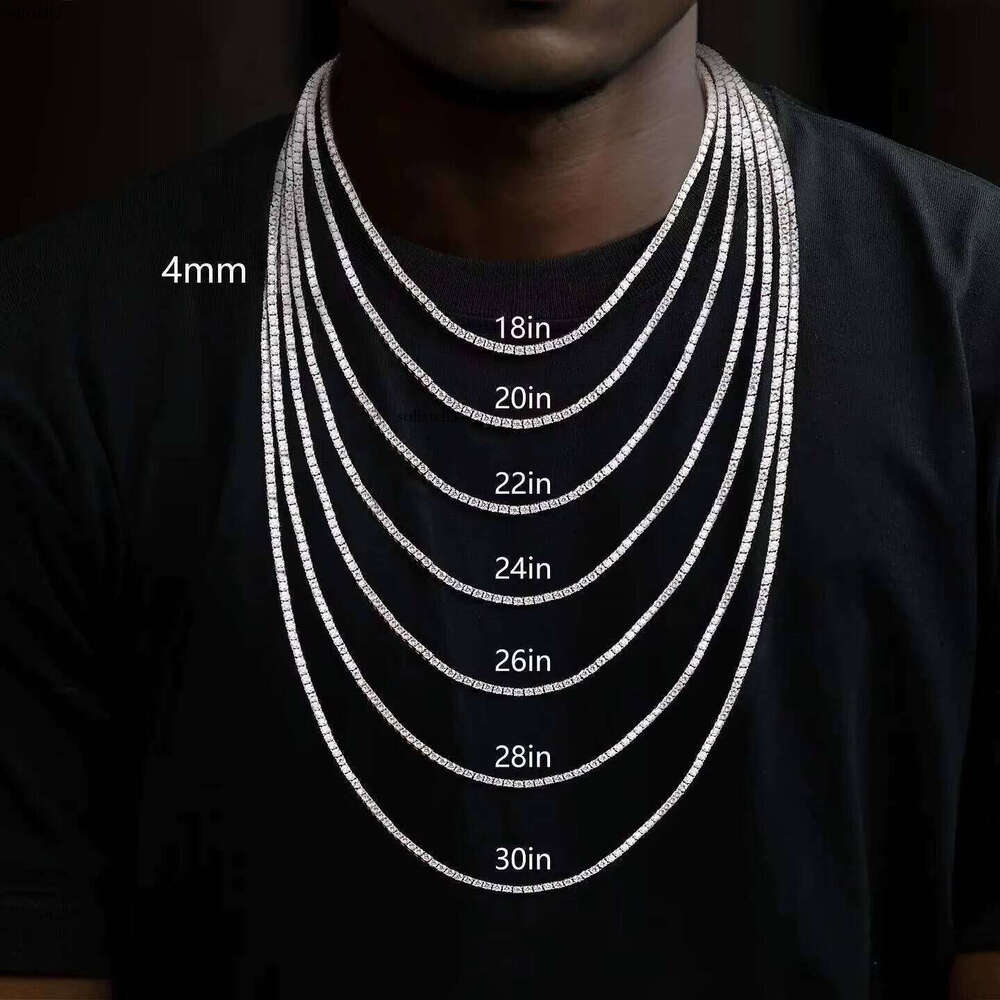 Hiphop Round Dia Gold Plated 6mm 10mm Sterling Sier Necklace Vvs Moissanite Tennis Chain