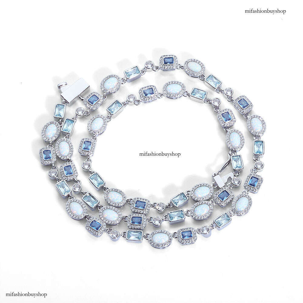 Hip Hop 6mm Blue Chain Opal Necklace Simple Versatile Moissanite chain Jewelry