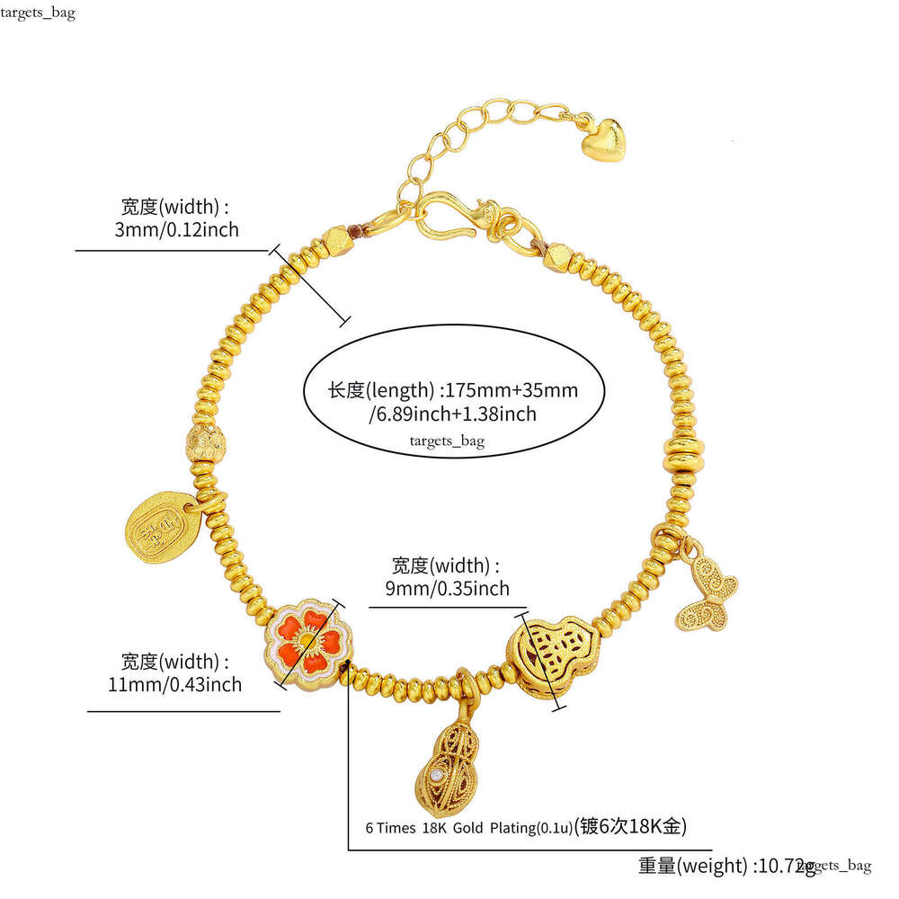 Enamel Colorful Ethnic Lucky Pattern Gold-Plated High-End National Trend Fortune Character Bracelet