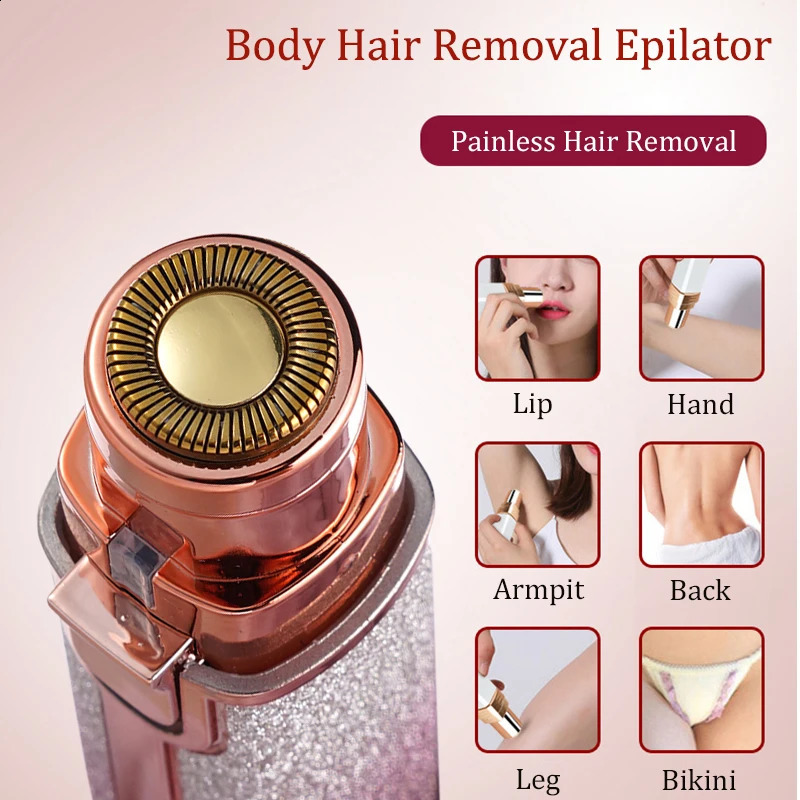 2 IN 1 Rechargeable Epilator Electric Eyebrow Trimmer Female Body Lipstick Shape Hair Removal Mini Painless Razor Shaver 250805