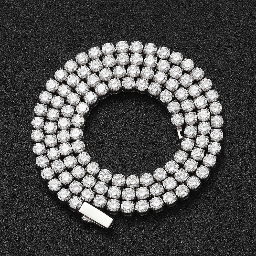 Hip Hop Titanium Jewelry 4mm Spring Buckle Sterling Silver Tennis Trendy Brand Men's Moissanite chain Necklace