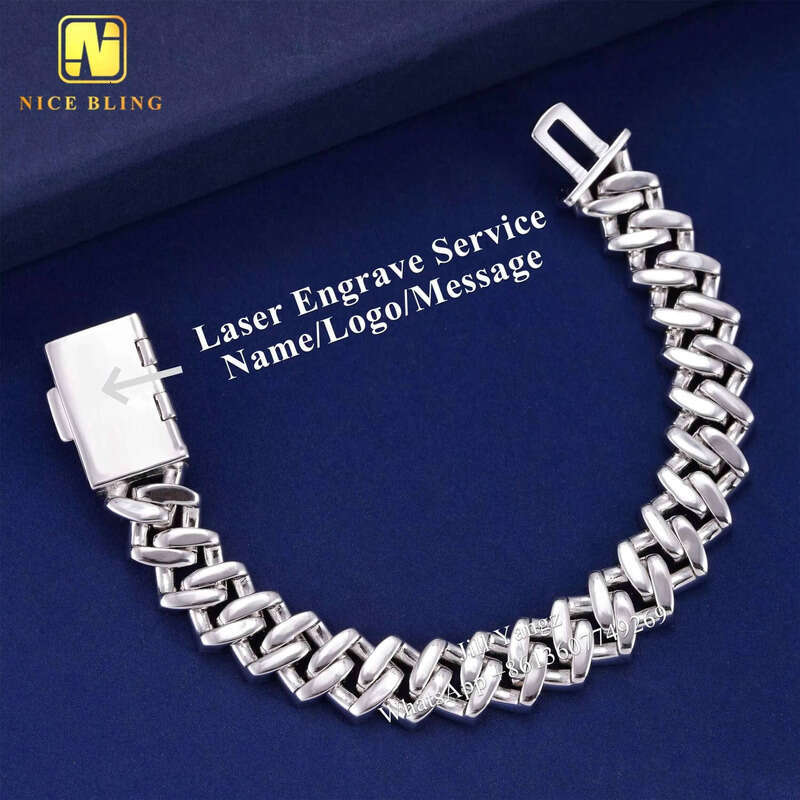 Wholesale 15mm Moissanite Dia Link Necklace Fine Jewelry Gold Plated Cuban Chain