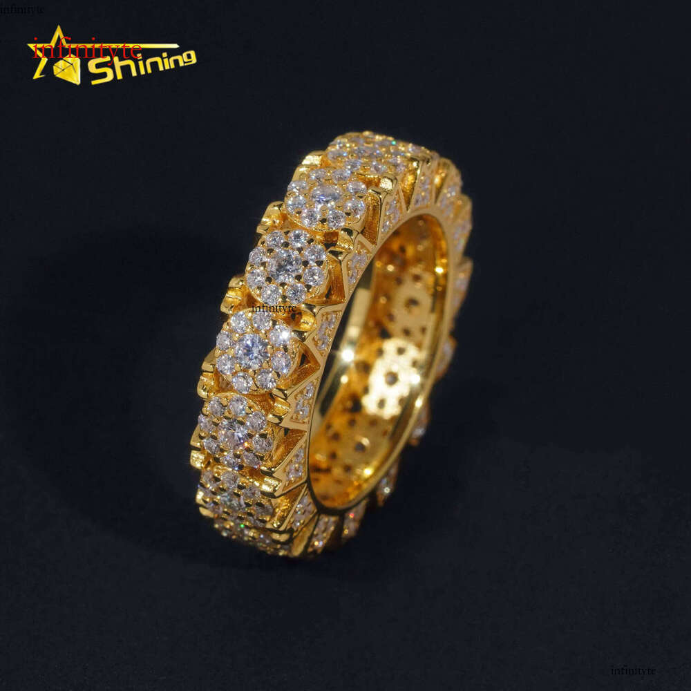New Design Floral Inlaid Sterling Silver Gold-Plated Iced Montmorillonite Tester Hip-Hop Men's Ring
