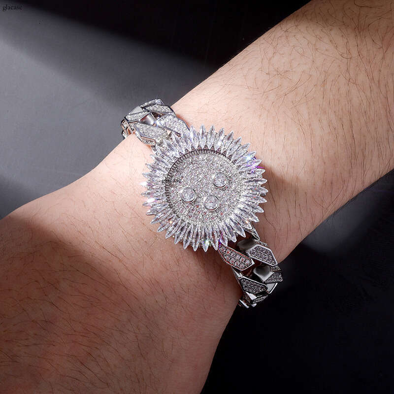 Watch Style Spring Clasp Miami Cuban Chain Full Zircon Hip Hop Punk Personality Bracelet
