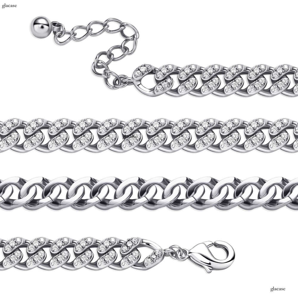 Hip Hop Bracelet 5MM Cuban Inlaid Zircon Lobster Clasp with Tail Chain Men's Simple Trendy Jewelry