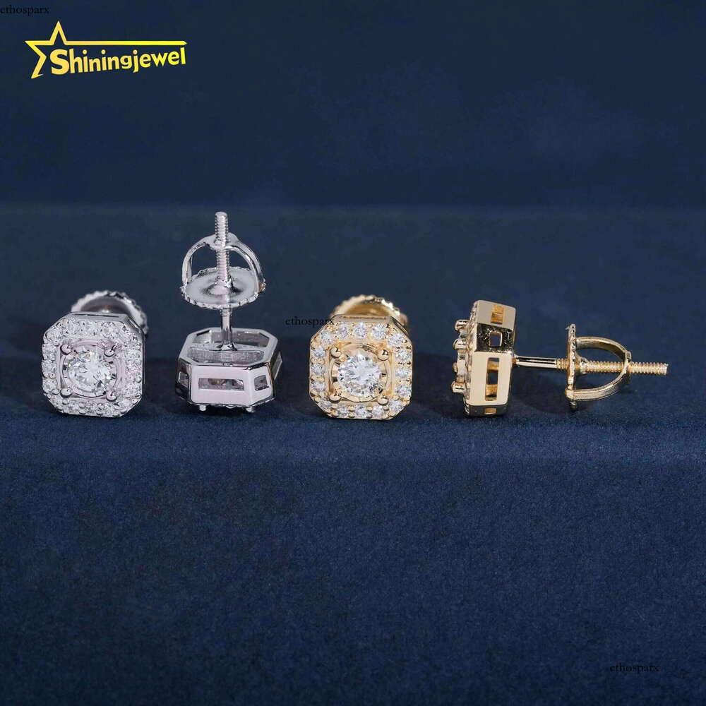 Screw Back Cluster Lab Dia Sterling Sier Hip Hop Fashion Halo Earrings Men Women Ear Studs