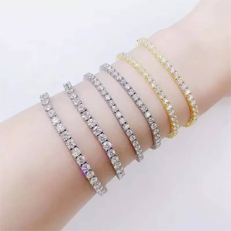 Classic Four-claw 30Points 50Points 1Carat Full Circle D Color VVS Moissanite 925 Silver Tennis Bracelet