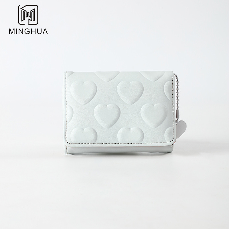 New Women's Wallet Luxury Bag Short Style Solid Color Card Holder Multi-card Slot Heart Pattern Simple Cross-border Cute Coin Purse Wholesale