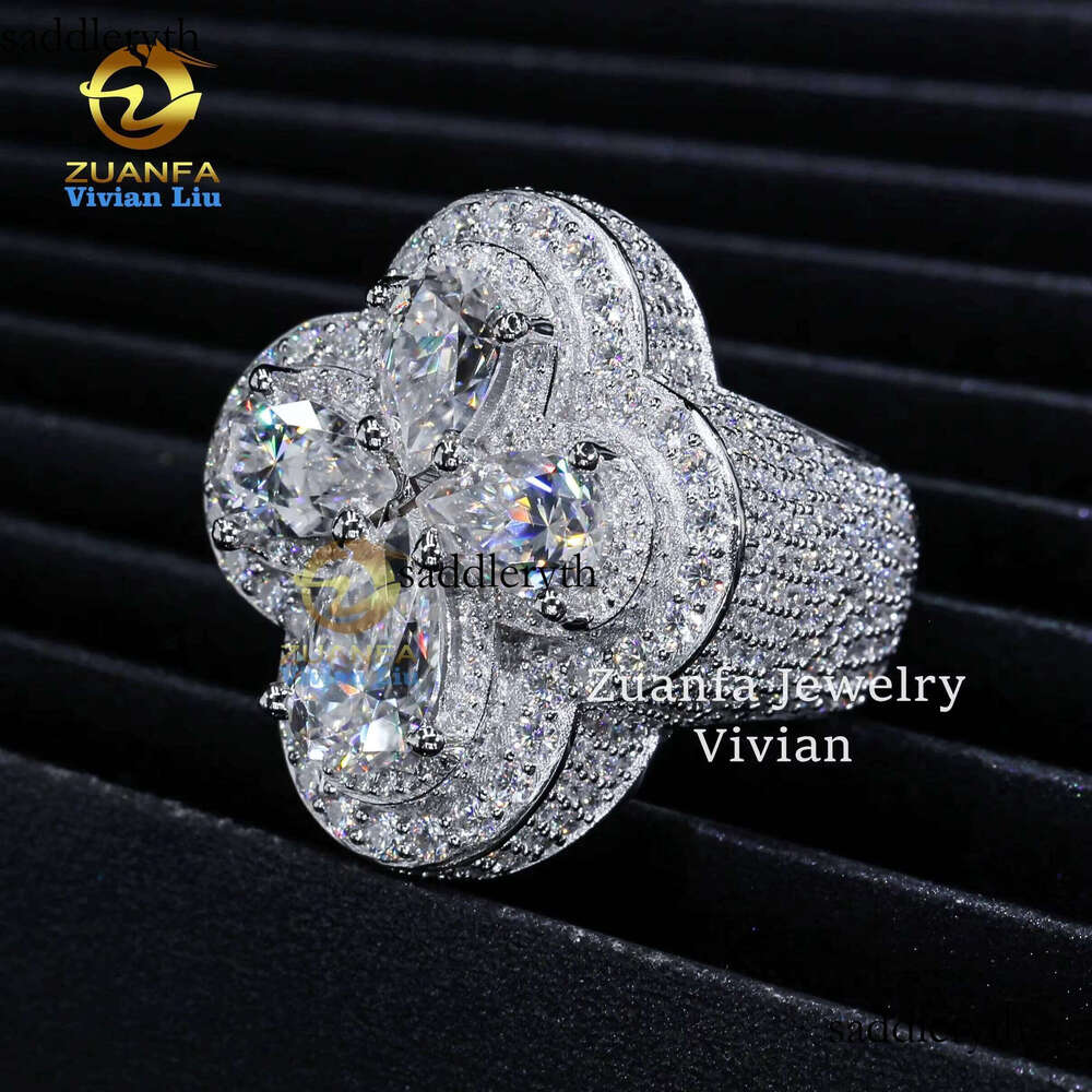 Fashion Men Gold Plated Hip Hop Jewelry Sterling Sier Iced Out Vvs Moissanite Dia Ring 71 4c