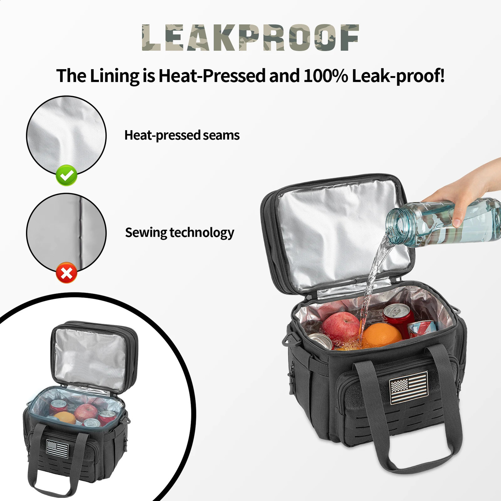 18L Tactical Lunch Box for Men Expandable Heavy Duty Insulated Cooler Bag Leakproof Thermal Bag Work Camping Outdoor Picnic 250804