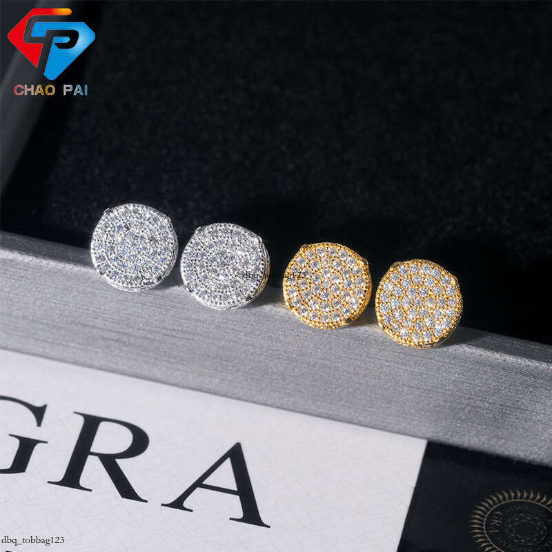 ICED OUT New Hip-Hop Moissanite Full Inlay Sier Plated Gold Unisex Versatile Earrings Accessories