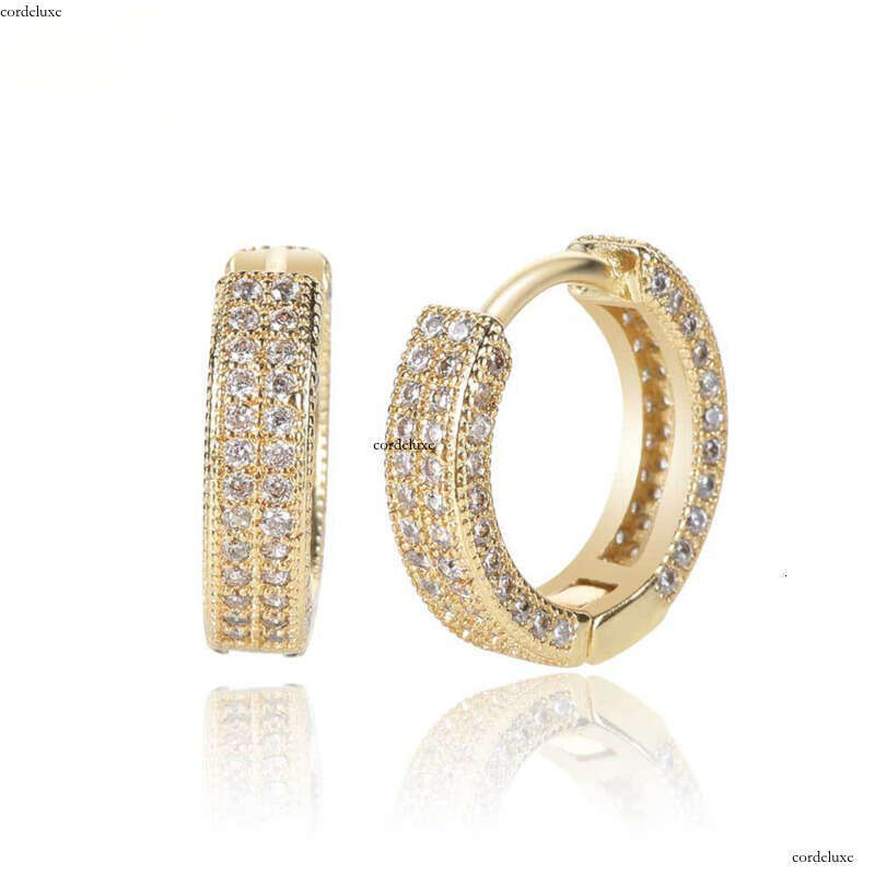 Circle Square Micro-Inlaid Zircon Trendy Double Row Full Dia Stud Earrings for Men and Women Hip-Hop Jewelry