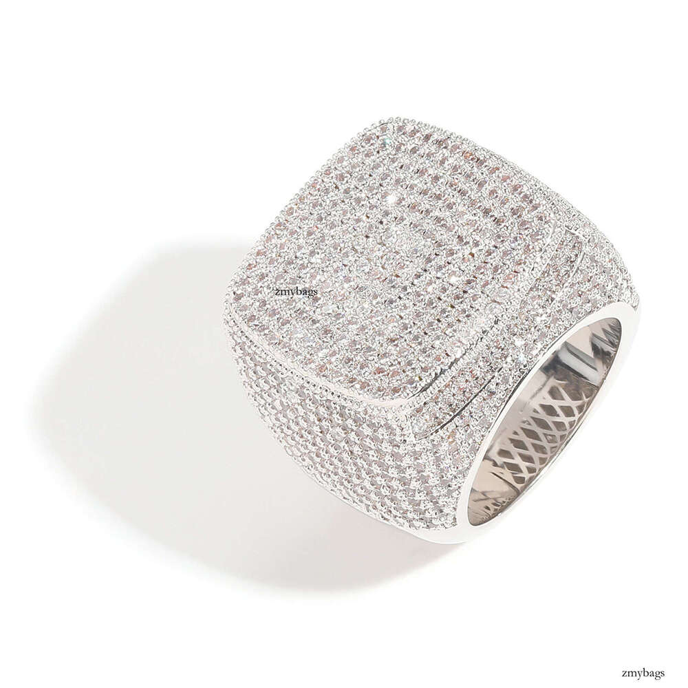 Ins Men's Full Diamond Square Exaggerated 3D Micro Paved 5A Zircon Hip-Hop Ring Bold Trendy Fashion