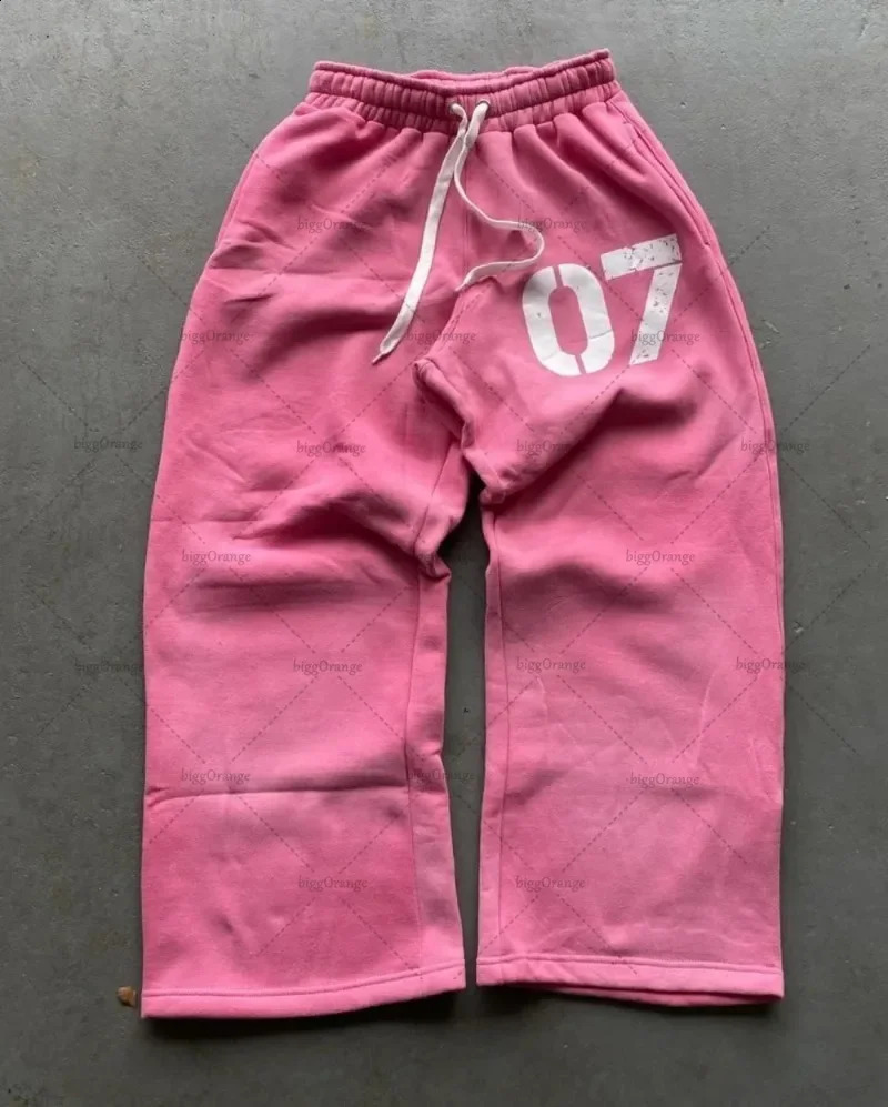 High Street Fashion Clothing Alphanumeric Printed Zipper Hoodie Sweatshirt Colorful Waist Oversized Sweatpants Men 250809