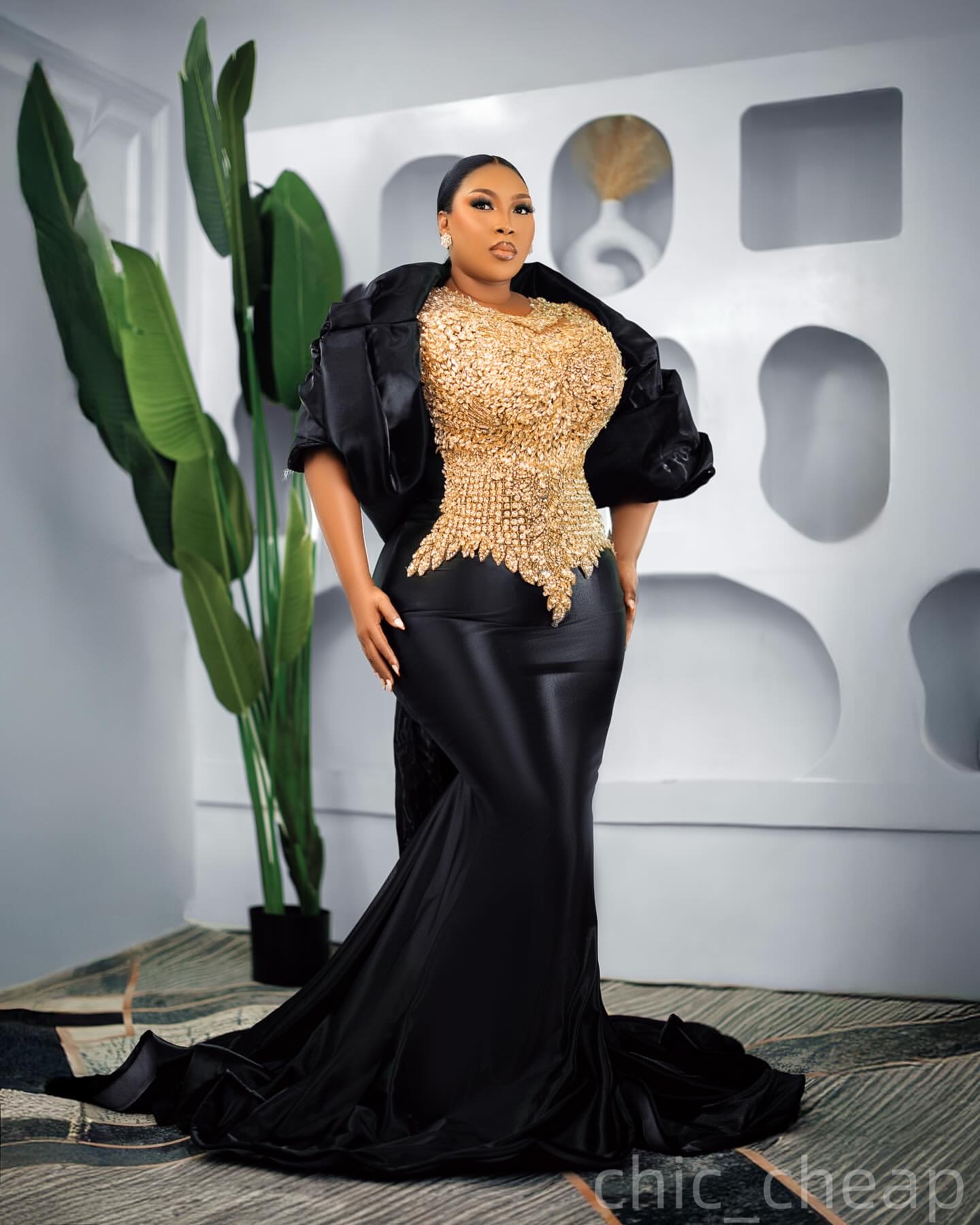 Mermaid Black Plus Size Prom Dresses 2025B Beaded Crystals Satin With A Wrap Evening Formal Party Second Birthday Engagement Gowns Dress For Special O