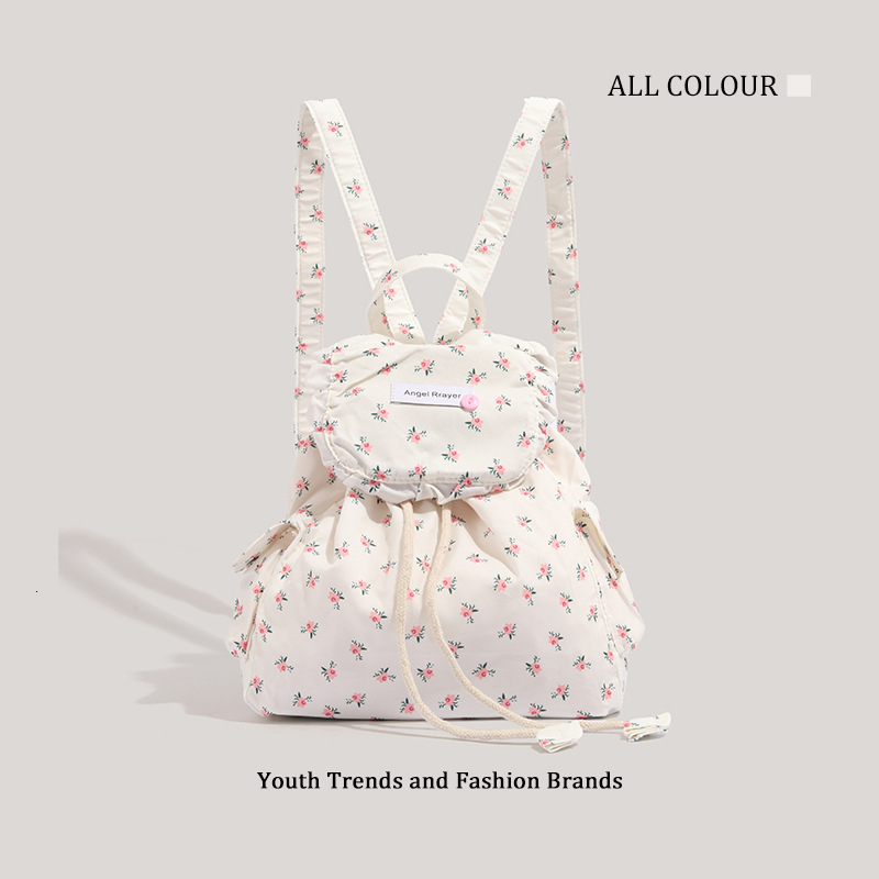 Korean Style Simple Floral Canvas 2025 Fresh Sweet Beauty Backpack ddmymoon