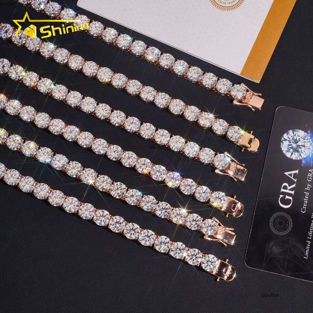 GRA Hip Hop Jewelry Solid Sier Bright Cut VVSD Colored 8Mm Necklace Iced Moissanite Tennis Chain