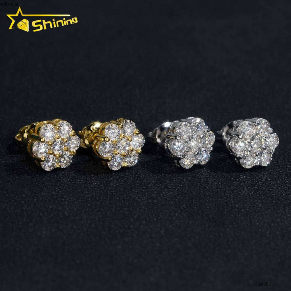 Hot Sale Pass Tester Hip Hop Sier Gold Plated Flower VVS Moissanite Dia Stud Earrings