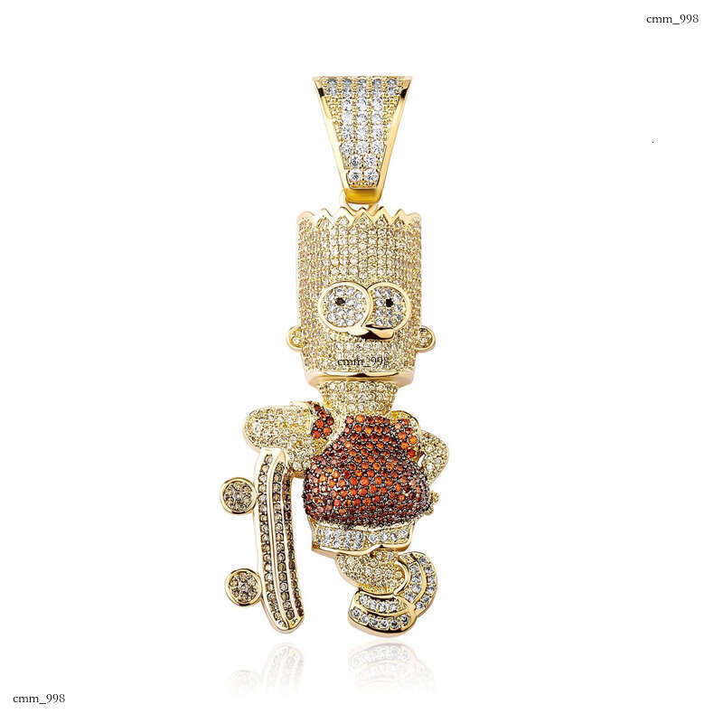 Cartoon Character Simpson Pendant Sterling Silver Inlaid Moissanite chain Full Dia Unisex Trendy Necklace Jewelry