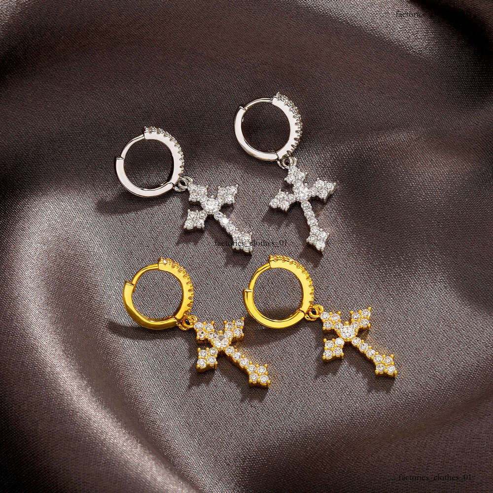 Cross Micro Paved Sterling Silver Zircon Personality Stud Ins Style Unisex Trendy Earrings