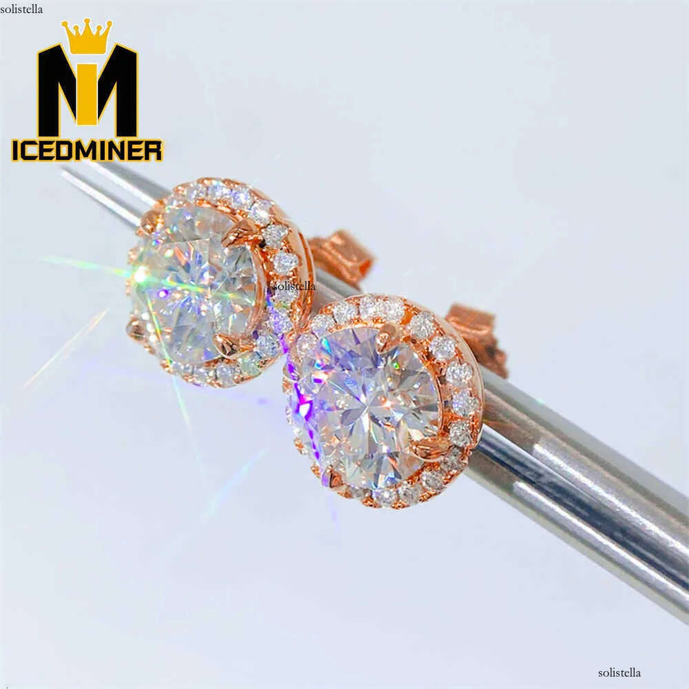 Icedminer Moissanite Dia Round Ear Jewelry Pass Tester S Sier Earrings for Women