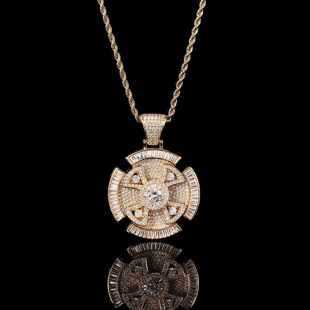 Hip-Hop Rotating Cross Trendy Brand Personality Square Round Moissanite chain Pendant Accessories Men's Necklace