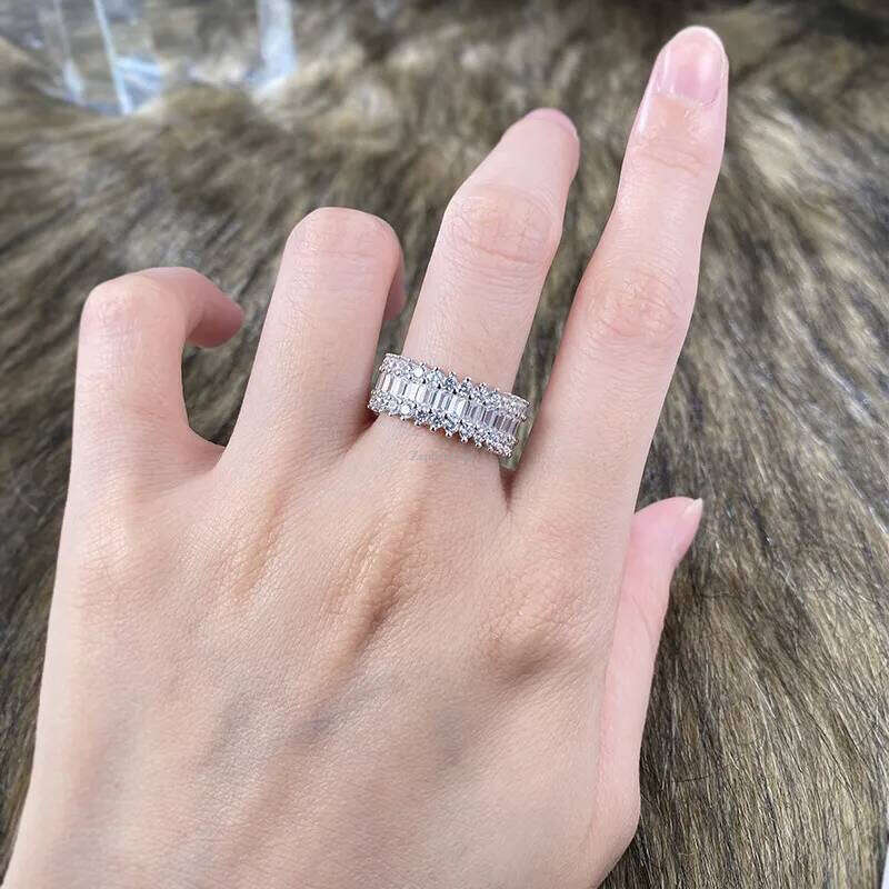 Eternity Lab Moissanite Dia Ring 100% Real Sterling Sier Party Wedding Band Rings for Women Men Engagement Jewelry