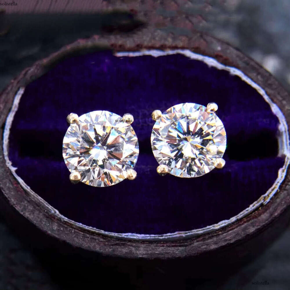 Sterling Sier 14K White Gold Screw Back Pass Dia Tester Certified Round Moissanite Stud Earrings