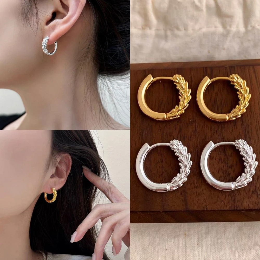Free Shipping Designer Luxury Jewelry European And American Gold Wheat Ear Leaf Earrings Copper Plated Simple High-end Sense Commuting Women's Ac