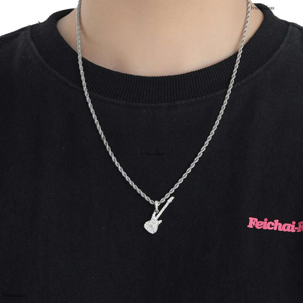 Hip Hop Necklace Guitar Micro Inlaid Moissanite chain Punk Personality Creative Men's Rock Street Pendant
