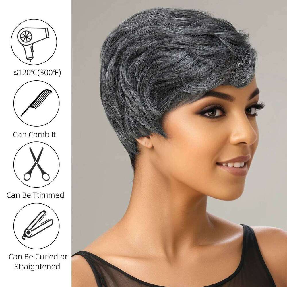 Synthetic10-Inch Short Granny Grey Glue Free Durable High Quality Wig Rose Hair Net Ideal for Women's Daily Life and Parties