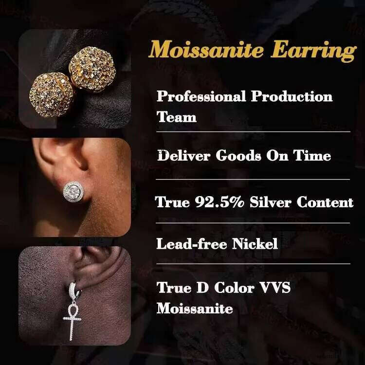 Wholesale Price Men Sterling Sier Custom Vvs Iced Out Moissanite Earrings