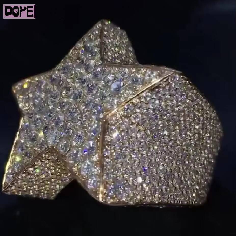 Hiphop Moissanite Ring Men Women Two Stone Star Shape 925 Silver VVS Iced Out Moissanite Ring