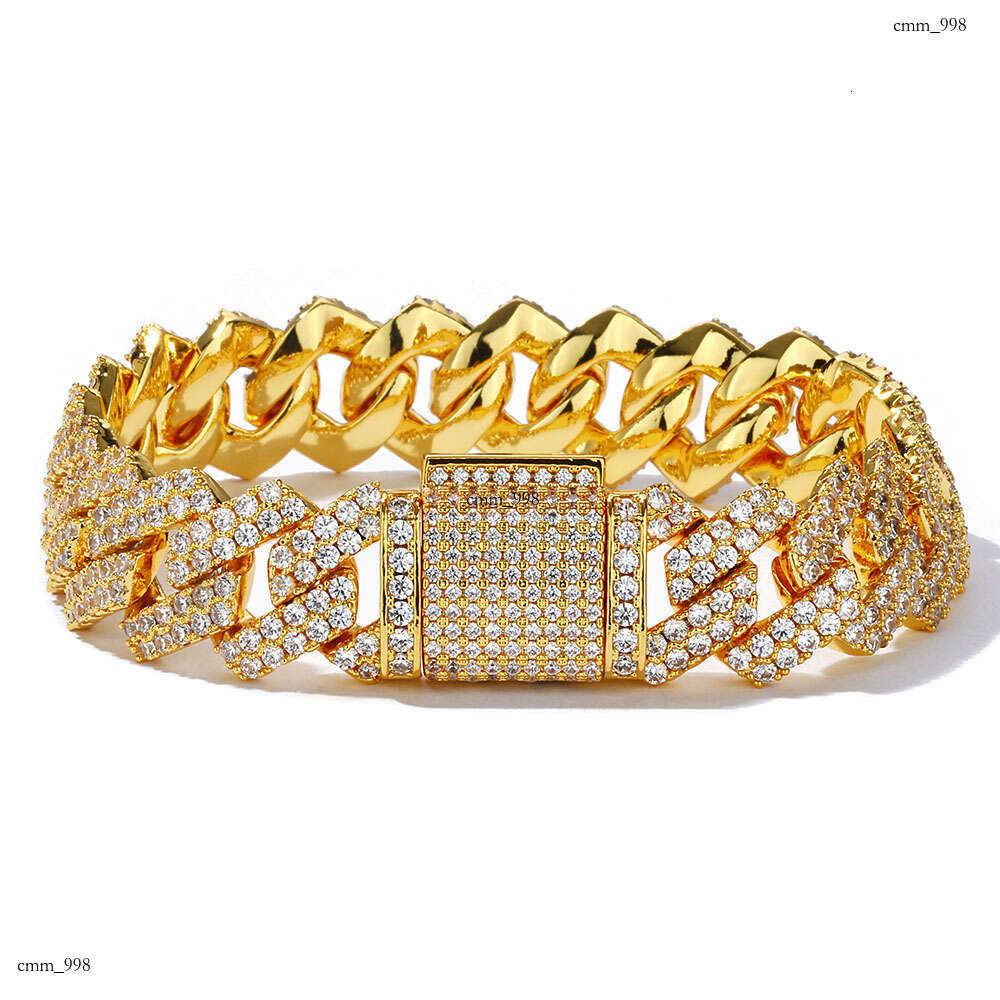 Hip Hop Trendy 14mm Dia Cuban Chain Micro Inlaid Zirconia Bar Men's Bracelet Hiphop