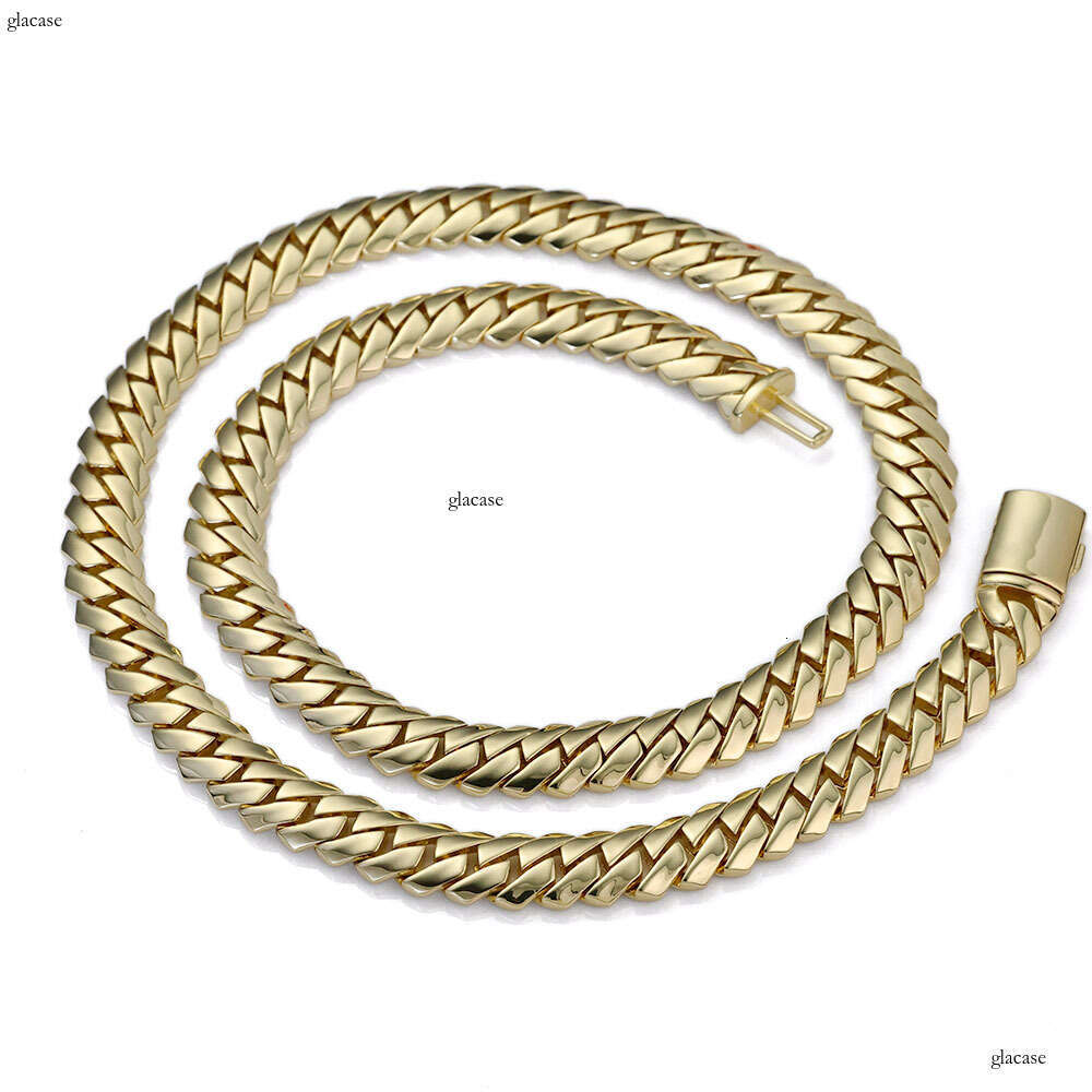 Hip Hop 12mm Rhombus Smooth Cuban Chain Men's Necklace Personality Trendy Jewelry Accessories