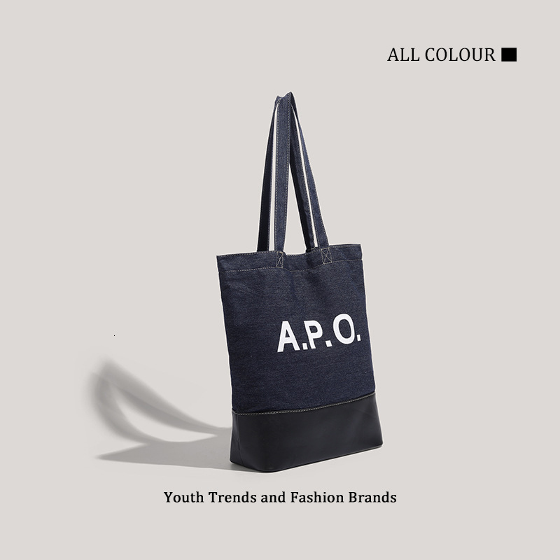 Korean Style Trendy Denim Patchwork Letter Large Capacity Commuter Tote Personality Shoulder Bag ddmymoon
