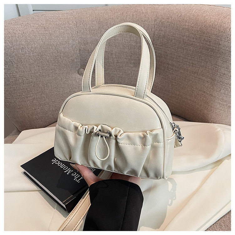 New Women's Pleated Solid Color Large Capacity Handbag Simple Designer Bag Shoulder Bag Cross-border Wholesale Dropshipping Luxury Bag Vintage Cr