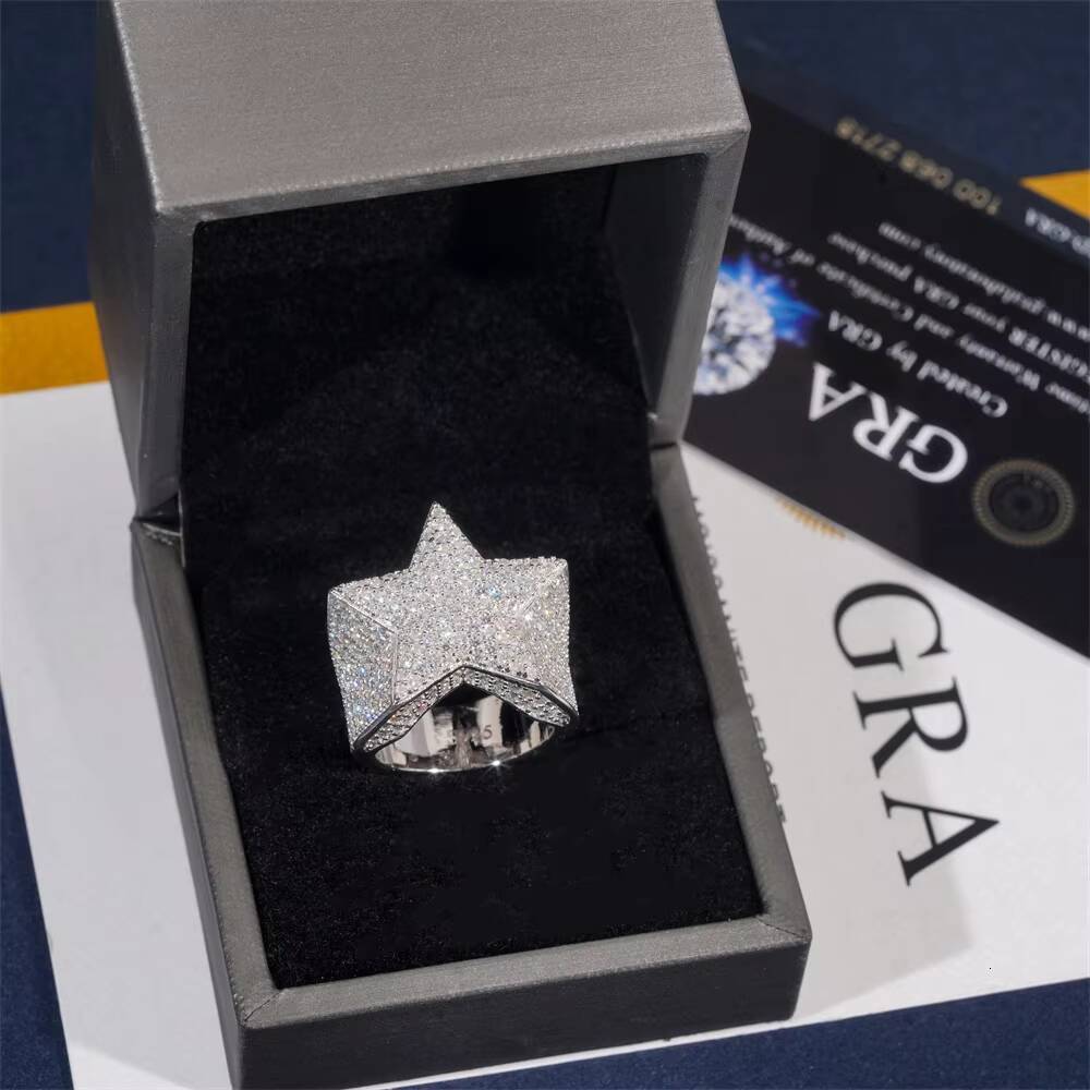 Fine Jewelry Hip Hop Rapper Ring 925 Sterling Silver VVS Moissanite Diamond Iced Out Star Shape Rings for Men