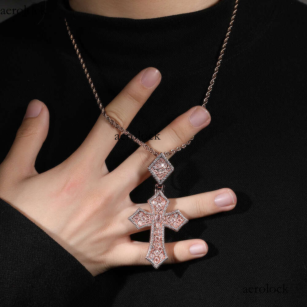 Hip Hop Creative Rhombus Buckle Oval Main Stone Cross Pendant Necklace Unisex Personality Jewelry Trend