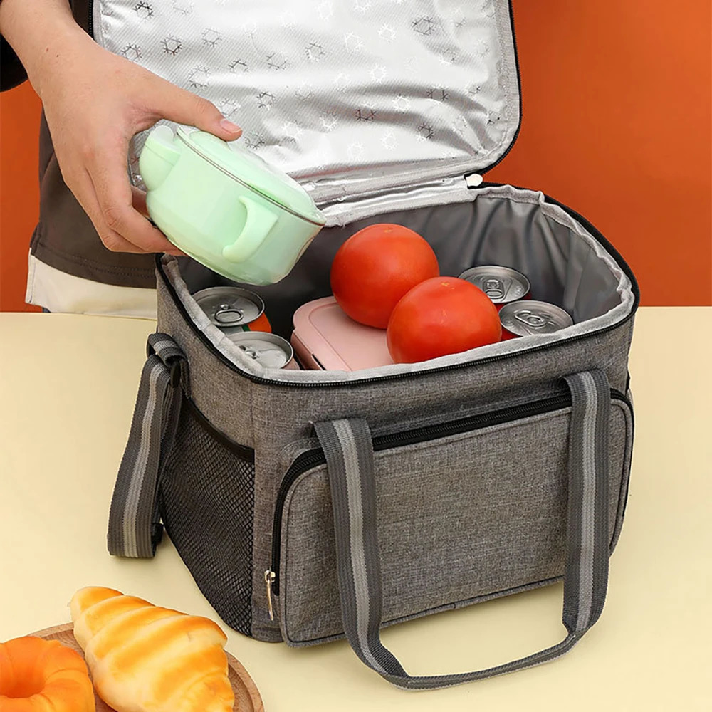 Gray 15L Portable Large Insulated Lunch Bag Shoulder Carry Outdoor Picnic Lunch Bag Waterproof Leak-proof Thickened Handheld 250804