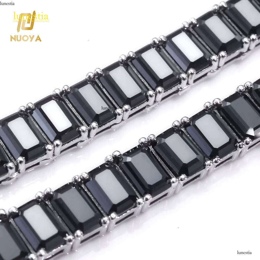 NUOYA Iced Out 6mm Rectangular Black Zircon Tennis Chain Gold Plated Hip Hop Jewelry Sier Bracelet Gift for Women