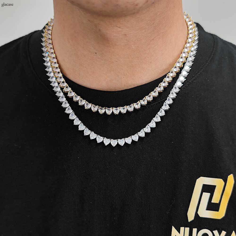6mm Spring Buckle Heart-Shaped Moissanite chain Tennis Chain Hip-Hop Unisex Personality Heart Necklace