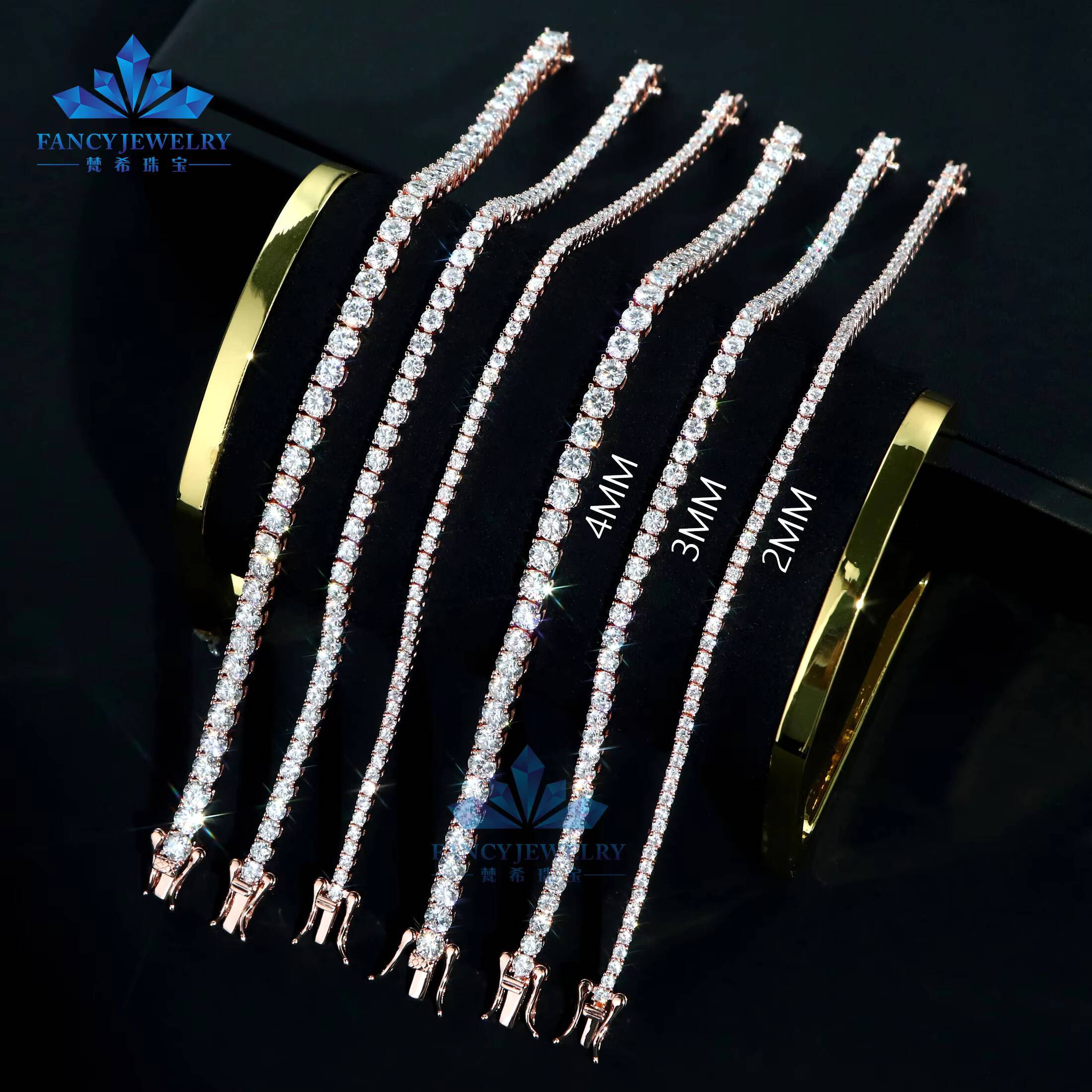 Diamond Tennis Bracelet 2mm 3mm 4mm 5mm Iced Out 925 Sterling Silver 18k Gold Plated Moissanite Tennis Chain Women